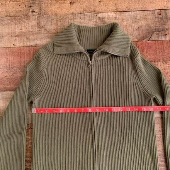 Grace Elements ribbed knit full zip up green sweater with oversized collar - M - Picture 3 of 8
